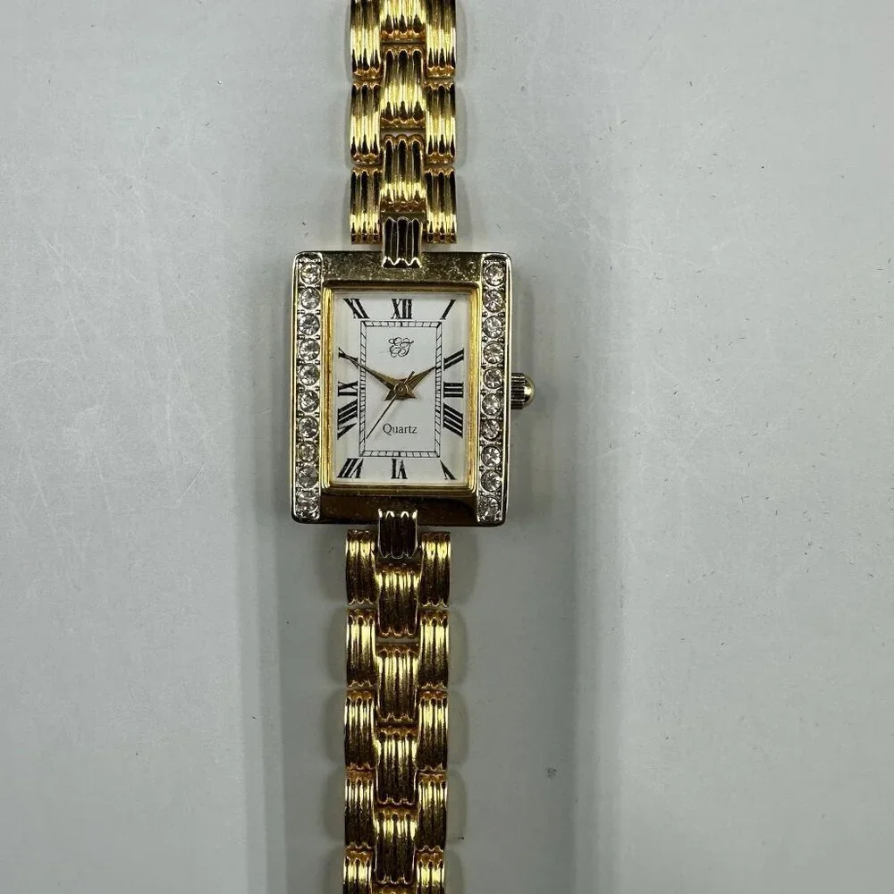 Elizabeth Taylor Watch Women Gold Tone Rectangle Case New Battery 6.75 Inch